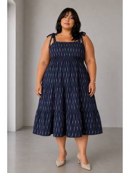 Beyond the Curve - VIRGIO - BlueIkat Print Cotton Tiered Plus Size Dress