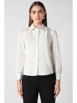 Van Heusen - Women White Polka Dots Long Sleeves Formal Shirt