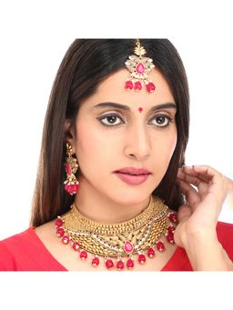 Yellow Chimes - Gold -toned Kundan Studded and Beaded Handcrafted Wedding Jewellery Set