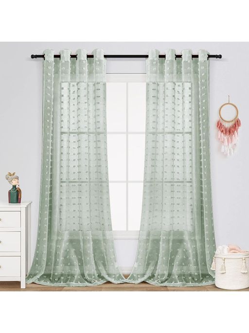 House of Quirk Green Sheer Curtains Light Filtering Semi Sheer Voile Boho Curtain Panels