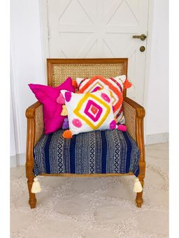 THROW PILLOW - Blue Tribal With White Corner Tassels Sofa Cover