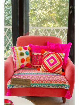 THROW PILLOW - Rainbow With Magenta Corner Tassels Sofa Cover