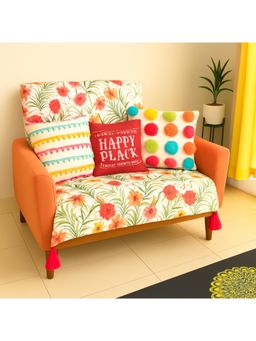 THROW PILLOW - Multicolur Floral With Magenta Corner Tassel Sofa Cover