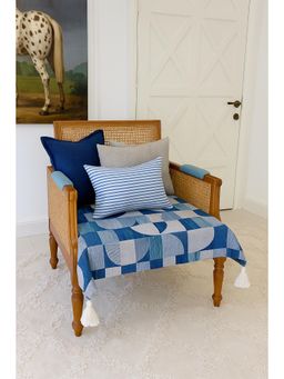 THROW PILLOW - Blue Geometric With White Corner Tassel Sofa Cover