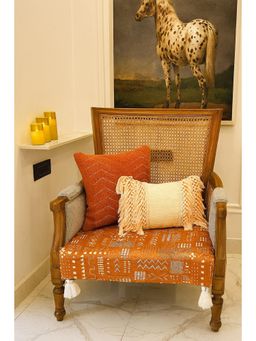 THROW PILLOW - Orange Terecotta With White Corner Tassel Sofa Cover
