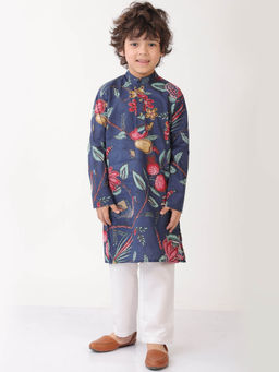 ANTHRILO - Blue Floral Kurta and Pyjama (Set of 2)