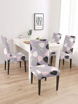 Cortina - Set of 4 Lavender & White Leaf Printed Chair Cover