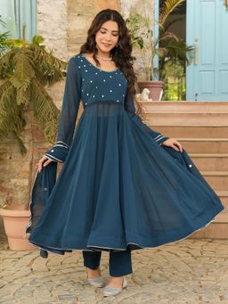 Asheera - Teal Anarkali with Pant and Dupatta (Set of 3)