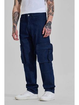 Snitch - Dark Navy Blue Solid/Plain Loose Casual Jeans