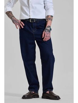 Snitch - Dark Navy Blue Solid Loose Casual Jeans