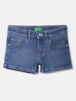 United Colors of Benetton - Cotton Blend Solid Regular Length Girls Blue Shorts