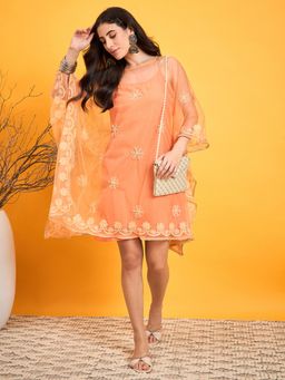 The Kaftan Company - Chikankari Festive Glam Dress with Slip (Set of 2)