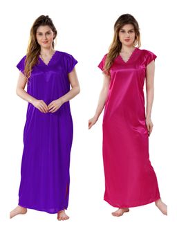 PIU - Womens Premium Soft Satin Nighty (Pack of 2)