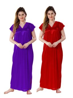 PIU - Womens Premium Soft Satin Nighty (Pack of 2)