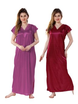 PIU - Womens Premium Soft Satin Nighty (Pack of 2)