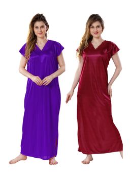 PIU - Womens Premium Soft Satin Nighty (Pack of 2)