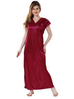 PIU - Womens Premium Soft Satin Nighty Maroon