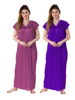 PIU - Womens Premium Soft Satin Nighty (Pack of 2)