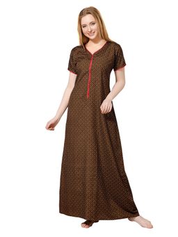 PIU - Womens Premium Cotton Front Zipper Nighty - Brown
