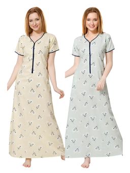 PIU - Womens Premium Cotton Front Zipper Nighty - Multi-Color (Pack of 2)