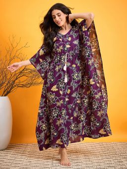 The Kaftan Company - Abstract Purple Floral Night Dress
