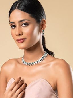 Yellow Chimes - Rhodium-Plated Green and White AD-Studded Jewellery Set of 2