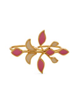 Dhwani Bansal - Striking Iri Double Ring In Light Pink And White Enamel