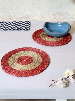 Unravel India - Red Sabai Grass Coasters (Pack Of 2)
