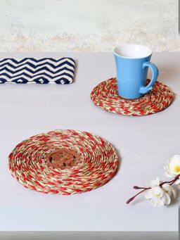 Unravel India - Multi-Color Sabai Grass Coasters (Pack Of 2)