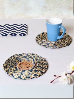 Unravel India - Blue Sabai Grass Coasters (Pack Of 2)