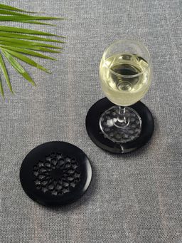 Unravel India - Black Circular Coaster In Soap Stone (Pack Of 2)