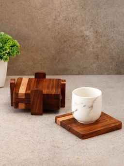 Unravel India - Coaster In Wood with Base Tray (Pack Of 4)