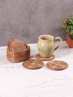Unravel India - Wood Tea Coasters with Stand (Pack Of 6)