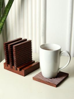Unravel India - Brown Wood Tea Coaster with Stand