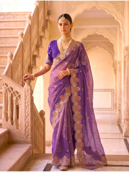 VAIRAGEE - Purple Frendy and Mono Banglory Embroidery Saree with Unstitched Blouse