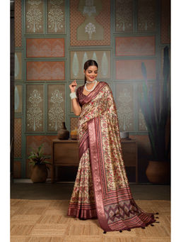 Sedora Couture - Beige Gopeeka Handloom Saree and Unstitched Blouse