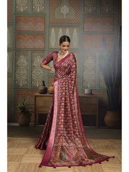 Sedora Couture - Wine Gopeeka Handloom Saree and Unstitched Blouse