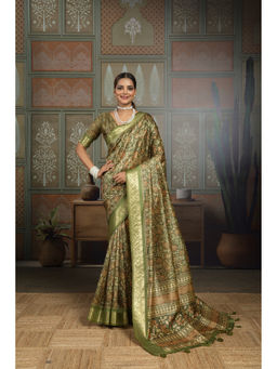 Sedora Couture - Green Gopeeka Handloom Saree and Unstitched Blouse