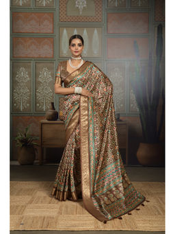 Sedora Couture - Brown Gopeeka Handloom Saree and Unstitched Blouse