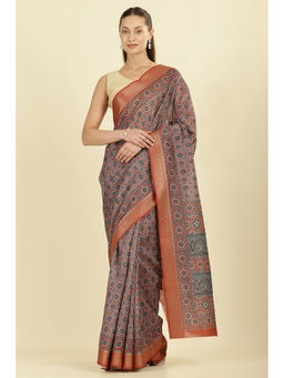 MEENA BAZAAR - Rust Cotton Saree Without Blouse
