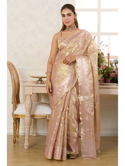 MEENA BAZAAR - Mauve Metalic Tissue Zari Woven Saree Without Blouse