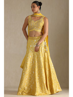 Soch - Womens Yellow Brocade Embroidered Choli with Lehenga & Dupatta (Set of 3)
