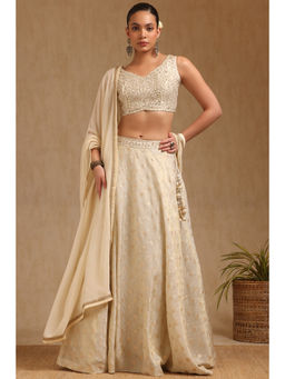 Soch - Womens Cream Brocade Embroidered Choli with Lehenga & Dupatta (Set of 3)