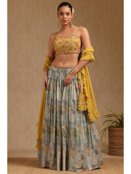 Soch - Womens Yellow Chinon Embroidered Choli with Lehenga & Dupatta (Set of 3)
