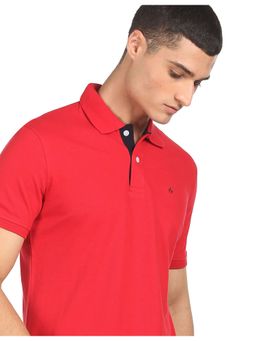 Arrow - Men Red Ribbed Collar Pique Solid Polo Shirt