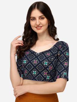 Amrutam Fab - Women's Jacquard Navy Blue V Neck Blouse