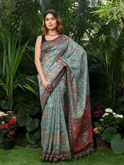 Beatitude - Multicolor Printed Cotton Kalamkari Saree with Unstitched Blouse