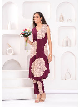 Gahan - Women Rayon Maroon Kurta Palazzo (Set of 2)