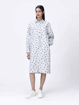 Genes Lecoanet Hemant - Women's Grey Cotton Stripes Shirt Dress