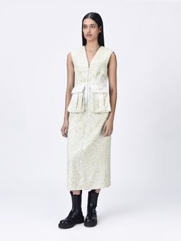 Genes Lecoanet Hemant - Women's Beige Textured A-Line Sleeveless Dress